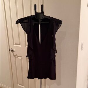 Express Black V-Neck Flutter Sleeve Mini Top